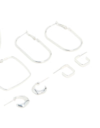 Silver Multi Shaped Hoop Earrings 6-Pack - link has visual effect only