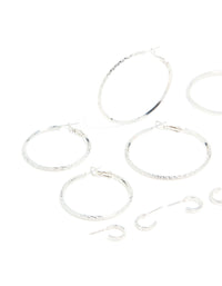 Silver Textured Hoop Earrings 6-Pack - link has visual effect only