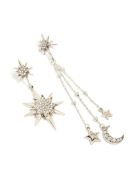 Antique Silver Diamante Asymetrical Star & Moon Drop Earrings - link has visual effect only