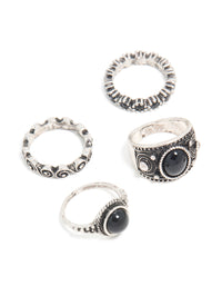 Antique Silver & Black Stones Boho Swirl Stacking 6-Pack - link has visual effect only