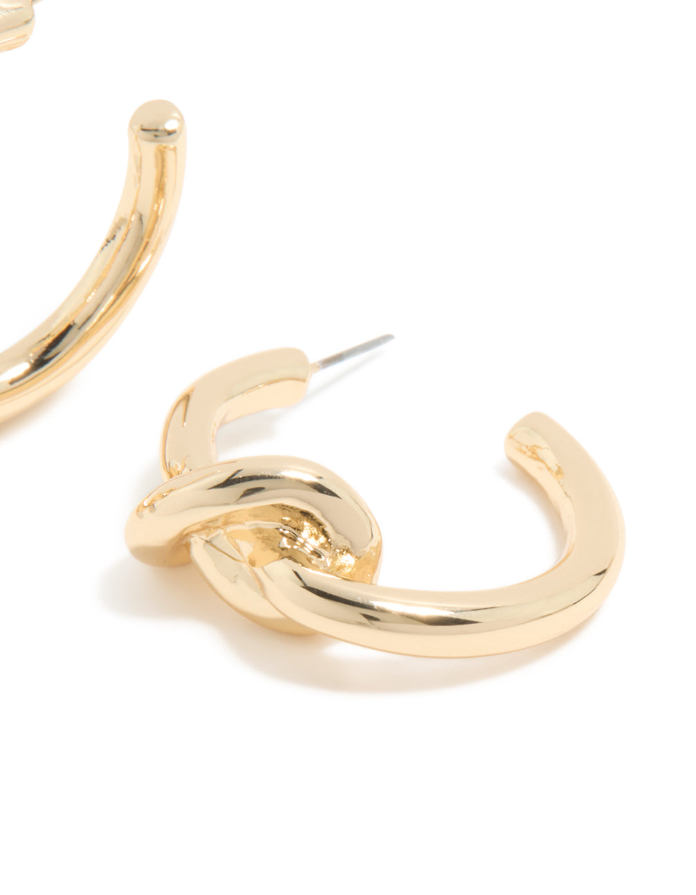 Gold Smooth Knotted Open Hoop Earrings