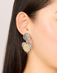 Antique Gold & Dark Blue Heart Drop Earrings - link has visual effect only