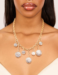 Mixed Metal Coin Pendant Charms Necklace - link has visual effect only