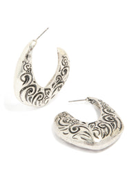 Silver Swirl Detail Hoop Earrings - link has visual effect only