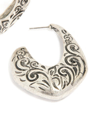Silver Swirl Detail Hoop Earrings - link has visual effect only