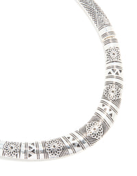Antique Silver Textured Patterned Adjustable Choker Necklace - link has visual effect only