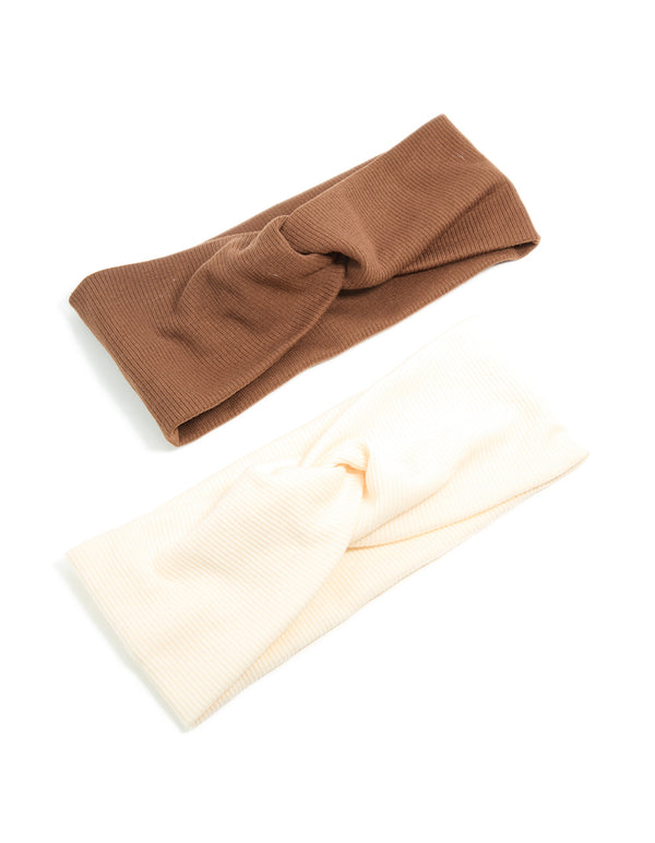 Pink & Brown Ribbed Fabric Twist Stretch Headbands 2-Pack