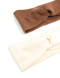 Pink & Brown Ribbed Fabric Twist Stretch Headbands 2-Pack - link has visual effect only