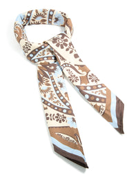 Chocolate Brown Pale Blue & White Floral Paisley Fabric Scarf - link has visual effect only