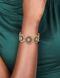 Antique Gold Diamante Centre Boho Disc Stretch Bracelet - link has visual effect only