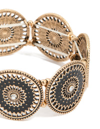 Antique Gold Diamante Centre Boho Disc Stretch Bracelet - link has visual effect only