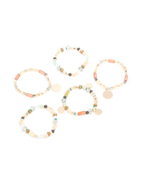 Gold Multicoloured Beaded Stretch Bracelets 5-Pack - link has visual effect only