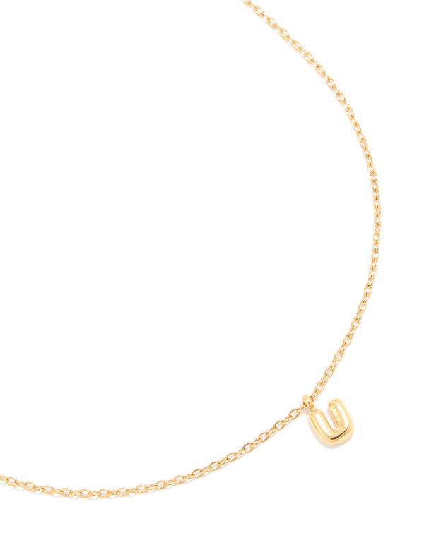 Waterproof Gold Plated Stainless Steel Mini Bubble Letter U Necklace