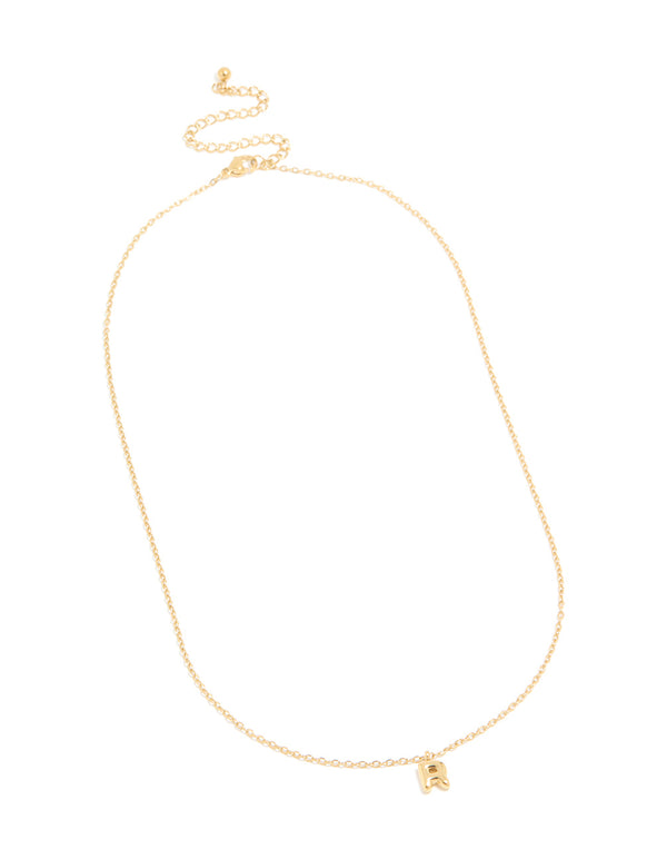 Waterproof Gold Plated Gold Plated Stainless Steel Mini Bubble Letter R Necklace