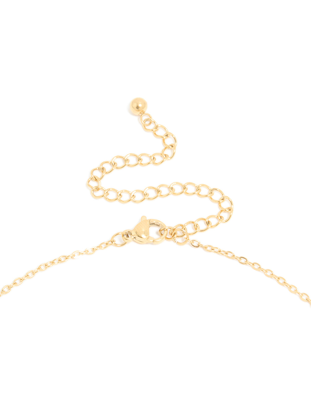 Highlighting the waterproof gold plated stainless steel bubble letter G necklace featuring initial pendant clasp detail view