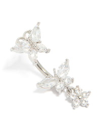 Surgical Steel Cubic Zirconia Butterflies & Flower Drop Belly Bar - link has visual effect only