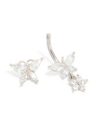 Surgical Steel Cubic Zirconia Butterflies & Flower Drop Belly Bar - link has visual effect only