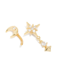 Gold Plated Surgical Steel Celestial Cubic Zirconia Belly Bar - link has visual effect only