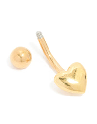 Gold Plated Surgical Steel Plain Bubble Heart Belly Bar - link has visual effect only