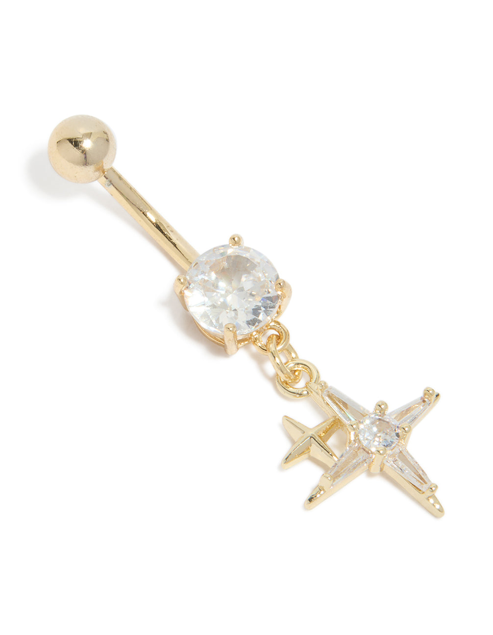 Gold Plated Surgical Steel Cubic Zirconia Celestial Star Belly Bar