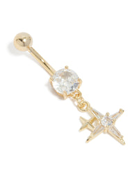 Gold Plated Surgical Steel Cubic Zirconia Celestial Star Belly Bar - link has visual effect only