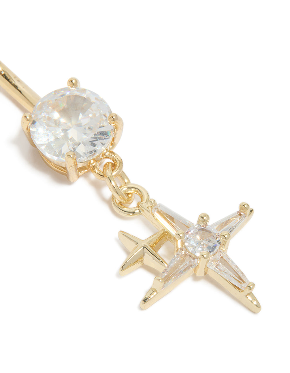 Gold Plated Surgical Steel Cubic Zirconia Celestial Star Belly Bar