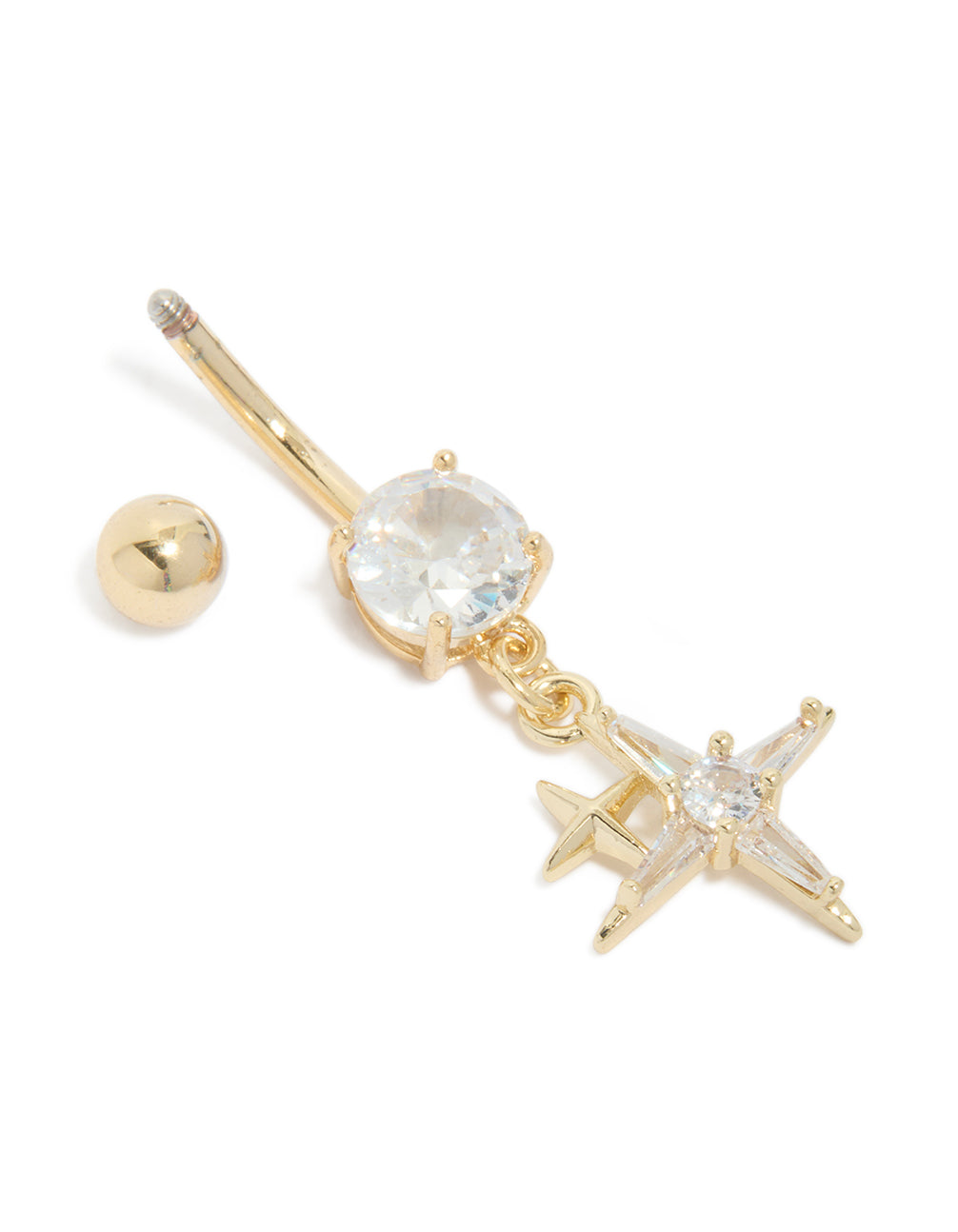 Gold Plated Surgical Steel Cubic Zirconia Celestial Star Belly Bar