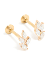 Gold Plated Surgical Steel Cubic Zirconia Mini Leaf Flat Back Earrings - link has visual effect only