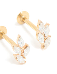 Gold Plated Surgical Steel Cubic Zirconia Mini Leaf Flat Back Earrings - link has visual effect only