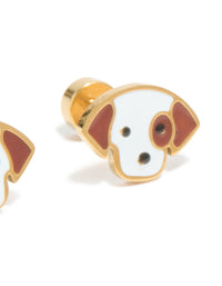 Kids Gold Plated Surgical Steel Enamel Cute Dog Flat Back Studs - link has visual effect only