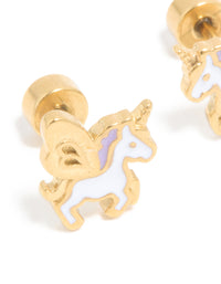 Kids Gold Plated Surgical Steel Magic Unicorn Flat Back Studs - link has visual effect only