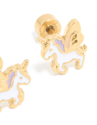 Kids Gold Plated Surgical Steel Magic Unicorn Flat Back Studs - link has visual effect only