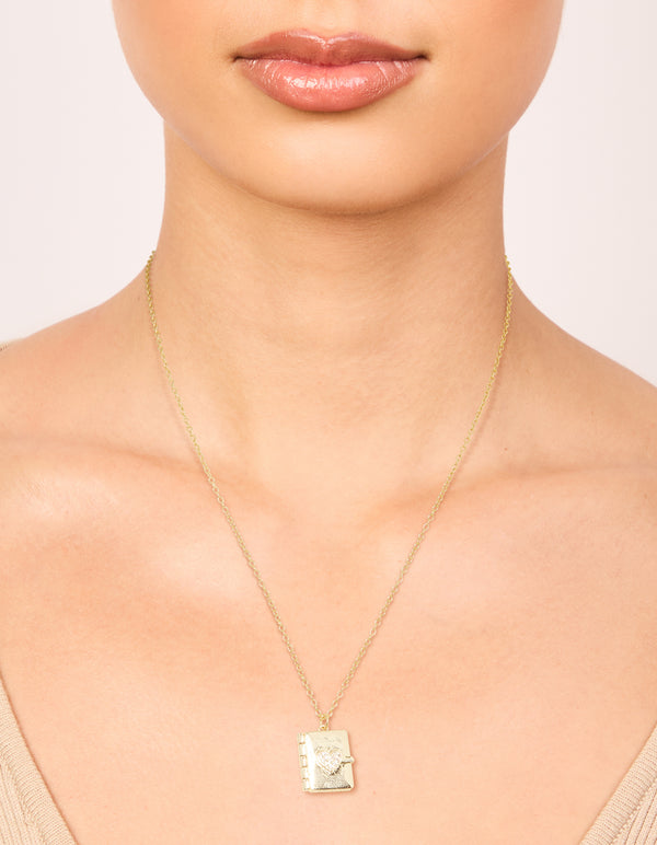 Gold Plated Cubic Zirconia Heart Locket Necklace