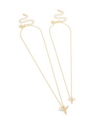 Gold Plated Cubic Zirconia Flying Angel Necklaces 2-Pack - link has visual effect only