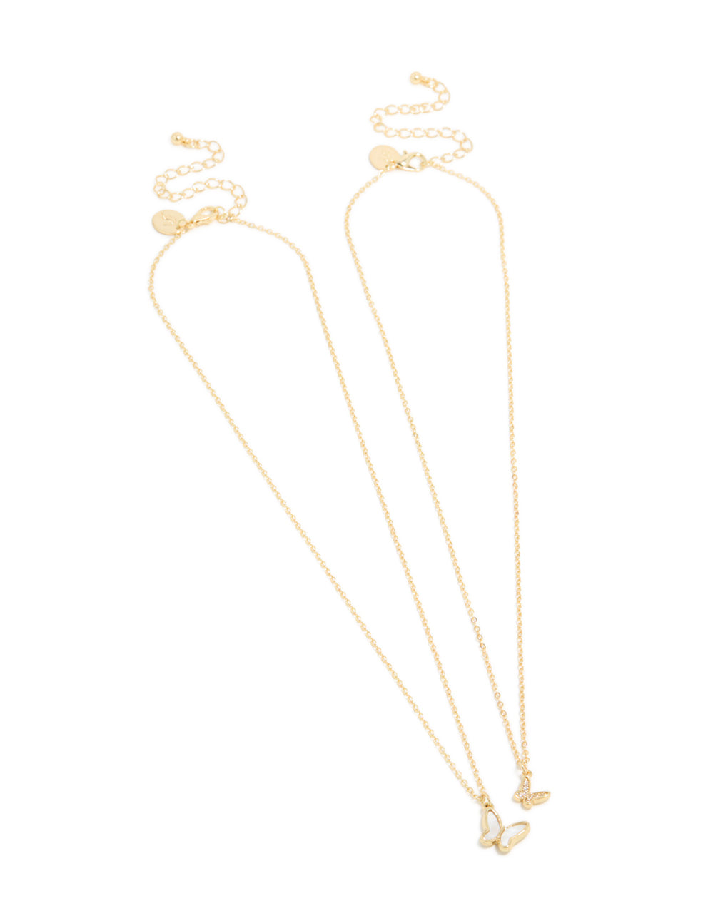 Gold Plated Cubic Zirconia Butterfly & Pearlised Butterfly Necklaces 2 Pack