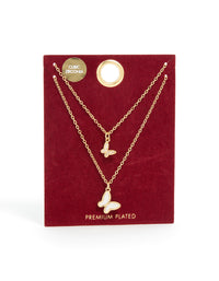 Gold Plated Cubic Zirconia Butterfly & Pearlised Butterfly Necklaces 2 Pack - link has visual effect only