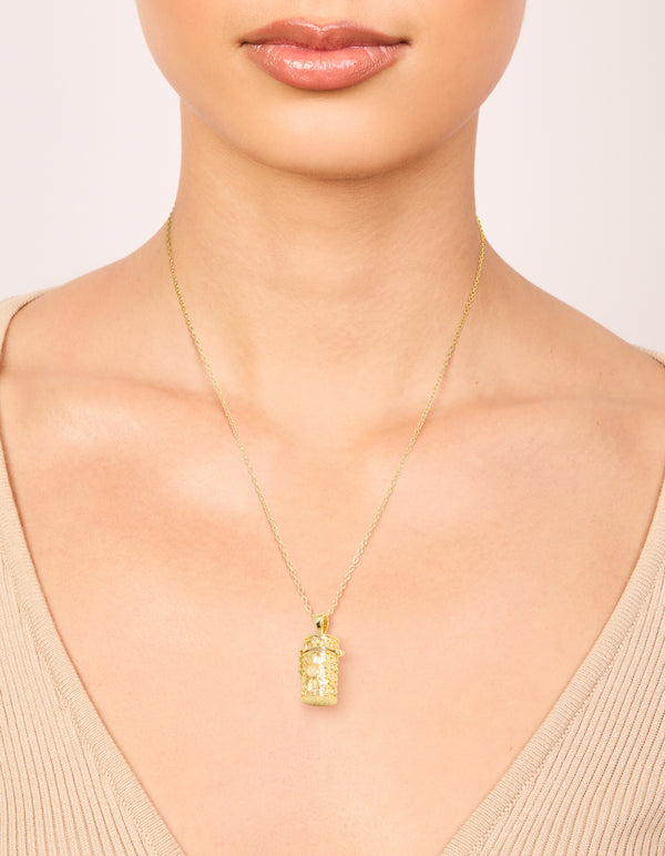 Gold Plated Barrel Pendant Necklace