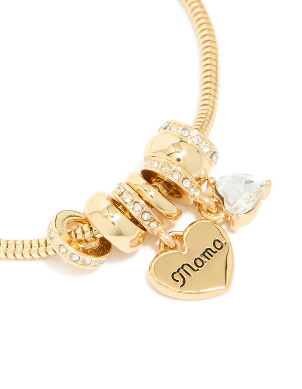 Gold Plated Diamante 'Mama' Heart Charm Toggle Bracelet