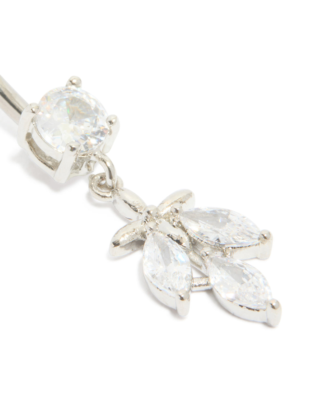 Titanium Diamante Leaf Drop Belly Bar - Lovisa