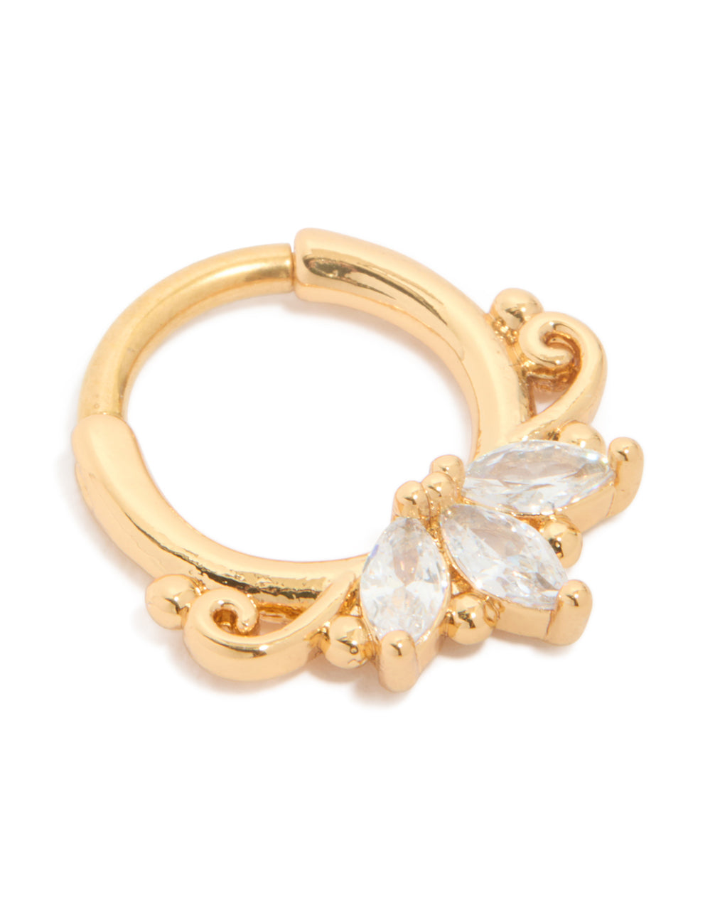 Gold Plated Titanium Diamante Marquise Detail Clicker Ring