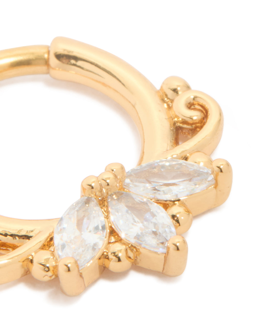 Gold Plated Titanium Diamante Marquise Detail Clicker Ring
