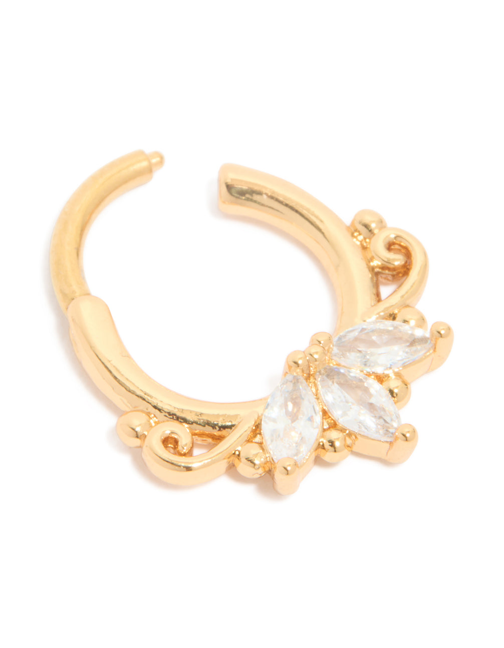 Gold Plated Titanium Diamante Marquise Detail Clicker Ring