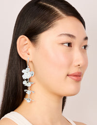 Silver Pearls & Bold Flower Drop Earrings - link has visual effect only