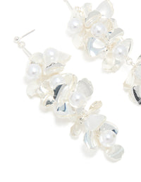 Silver Pearls & Bold Flower Drop Earrings - link has visual effect only