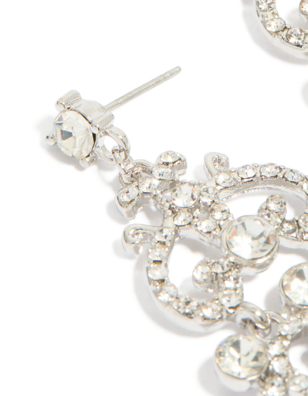 Silver Diamante Fancy Swirl Drop Earrings