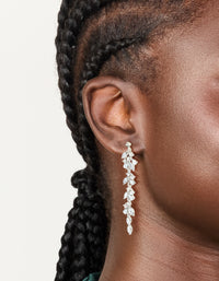 Silver Diamante Thin Floral Drop Earrings - link has visual effect only