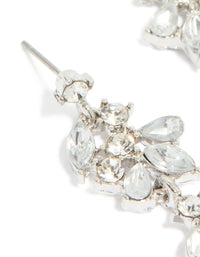 Silver Diamante Thin Floral Drop Earrings - link has visual effect only