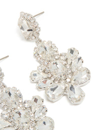 Silver Diamante Mini Floral Drop Earrings - link has visual effect only