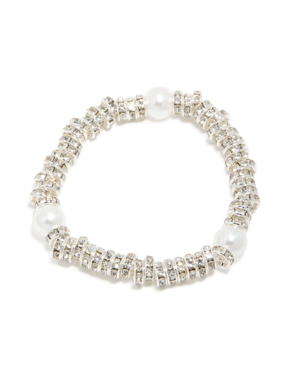 Silver Diamante Loops & Pearl Stretch Bracelet