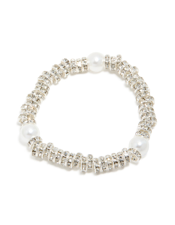 Silver Diamante Loops & Pearl Stretch Bracelet